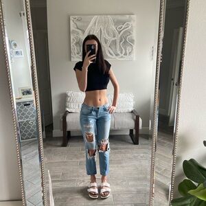 Women's Light Blue Distressed Jeans